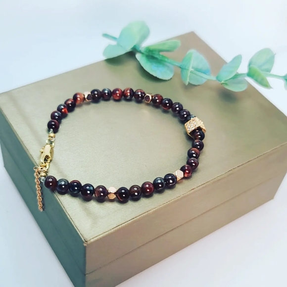 Red tiger eye bracelet 4 mm - Picture 5 of 5